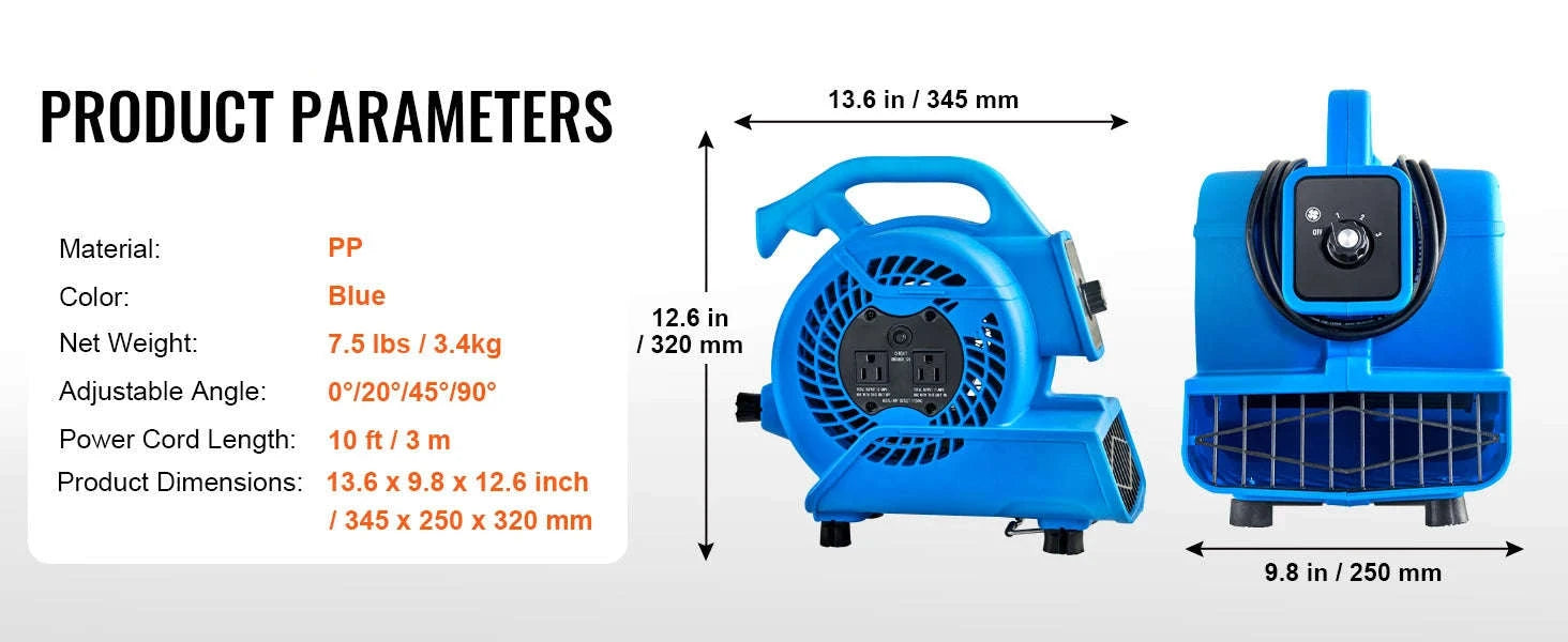 Floor Blower 1400 RPM 4000 CFM Air Mover for Drying and Cooling-1300 RPM / france