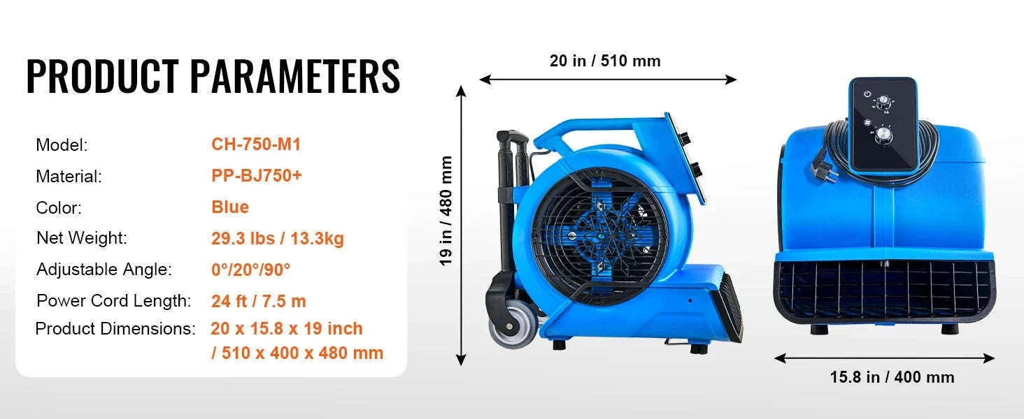Floor Blower 1400 RPM 4000 CFM Air Mover for Drying and Cooling-1300 RPM / france