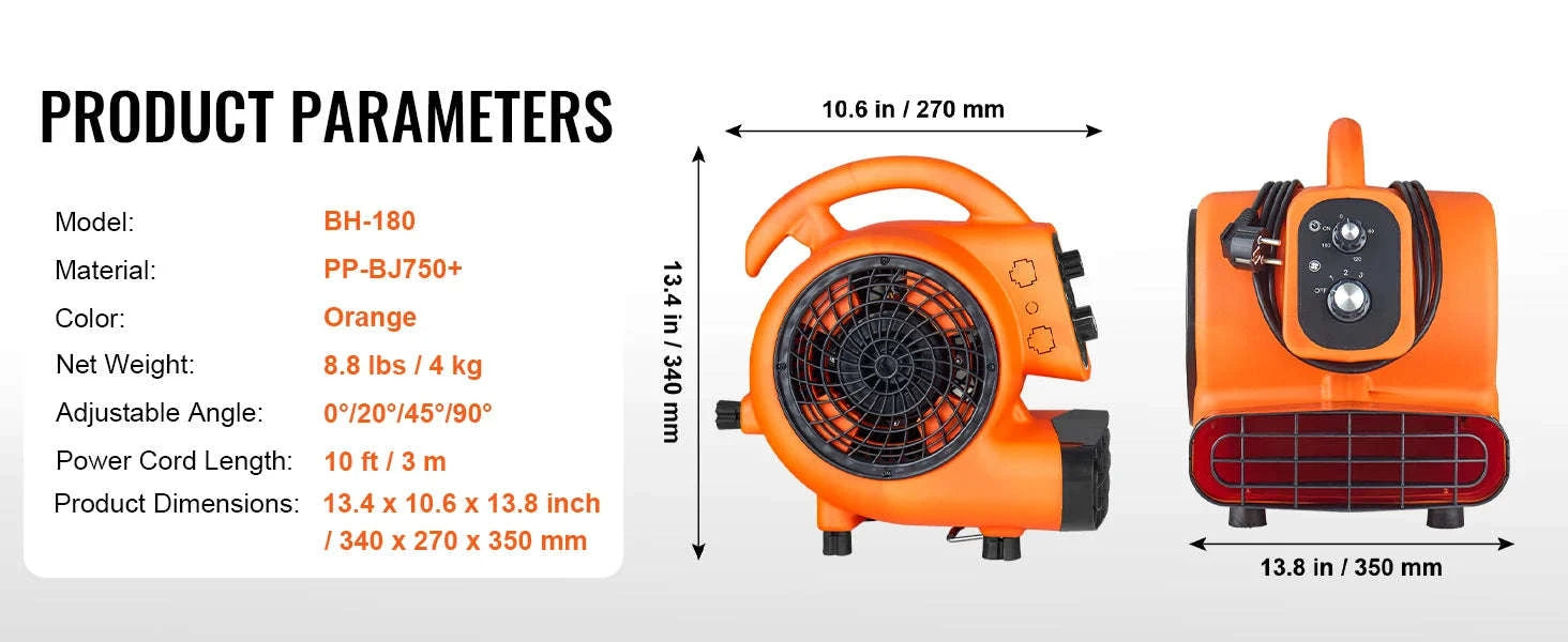 Floor Blower 1400 RPM 4000 CFM Air Mover for Drying and Cooling-1300 RPM / france