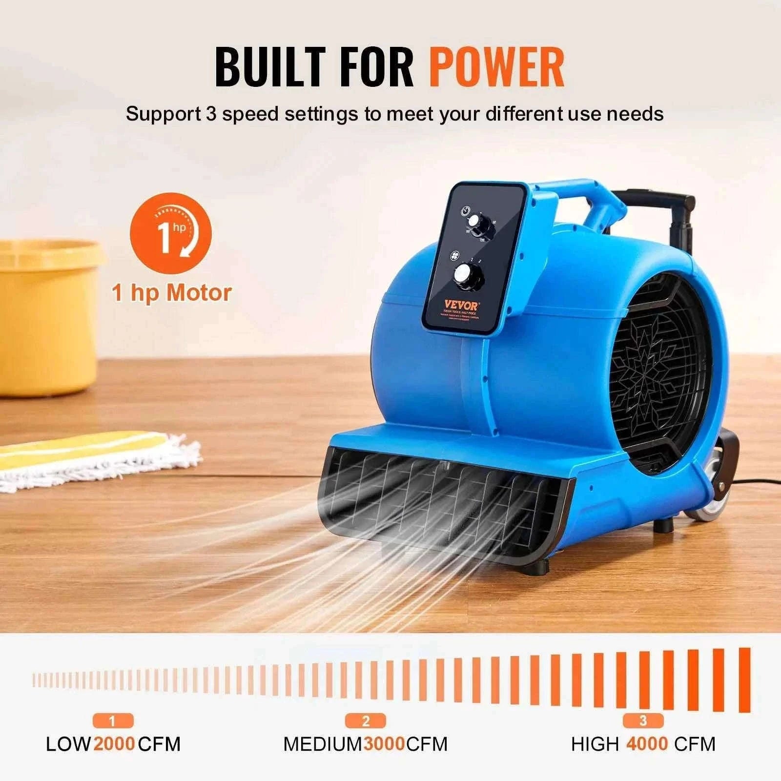 Floor Blower 1400 RPM 4000 CFM Air Mover for Drying and Cooling-1300 RPM / france