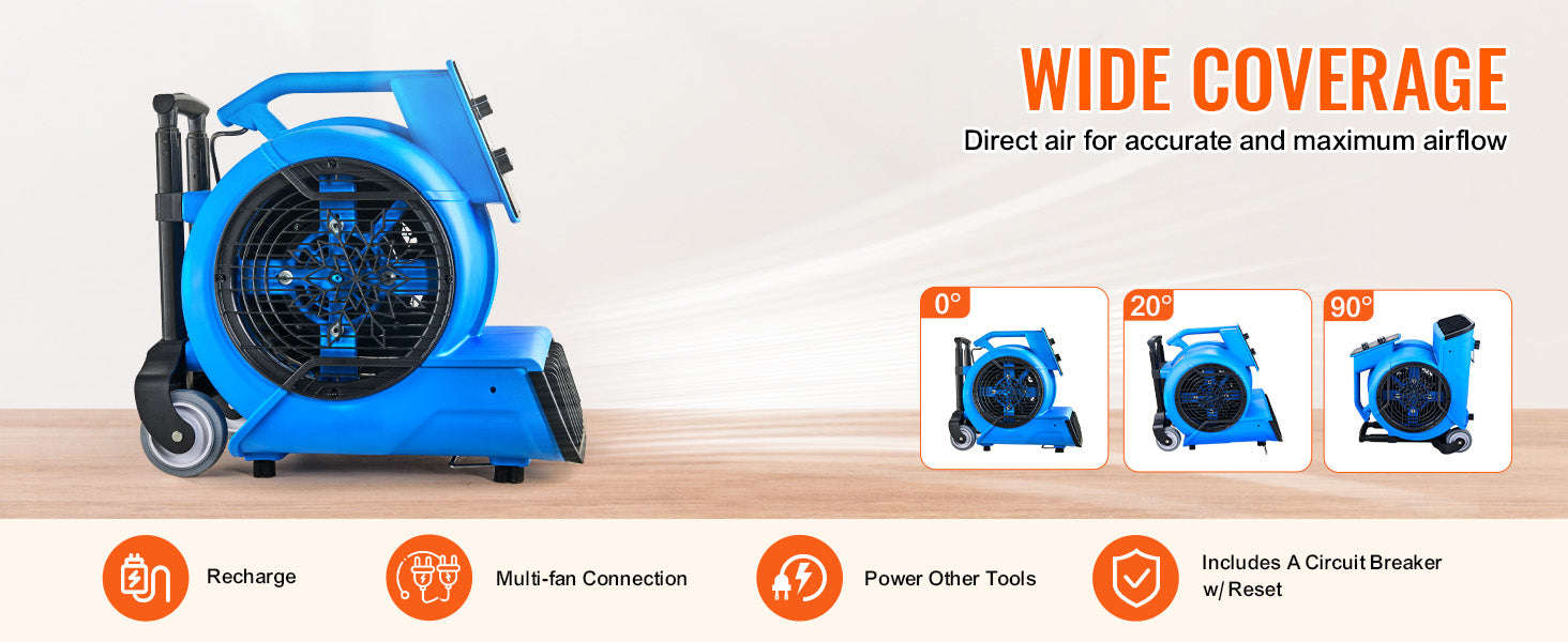 Floor Blower 1400 RPM 4000 CFM Air Mover for Drying and Cooling-1300 RPM / france