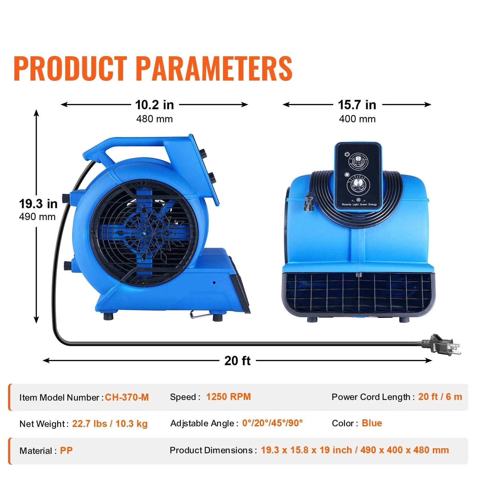 Floor Blower 1400 RPM 4000 CFM Air Mover for Drying and Cooling-1300 RPM / france