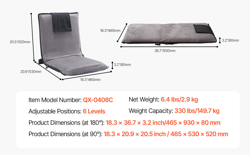 Chaise de sol réglable avec dossier, canapé en mousse pliable