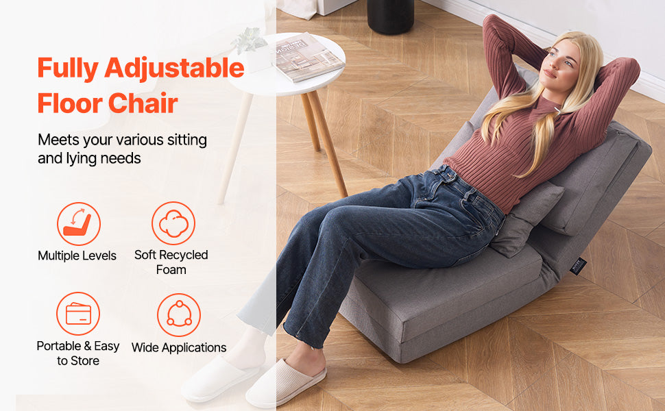 Chaise de sol réglable avec dossier, canapé en mousse pliable