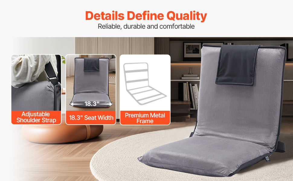 Chaise de sol réglable avec dossier, canapé en mousse pliable