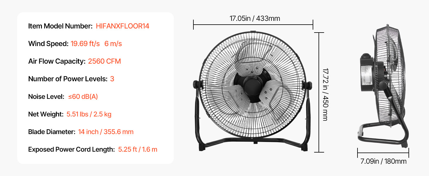 Industrie-Bodenventilator mit hoher Luftgeschwindigkeit 4800 CFM, 3-Gang-Neigefunktion