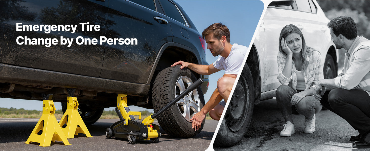 Low Profile Floor Jack with Stands, Steel Hydraulic Car Lift
