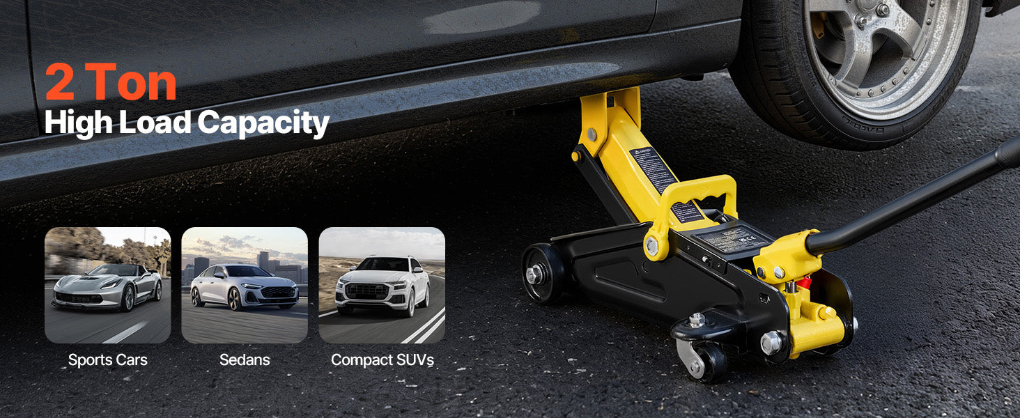 Low Profile Floor Jack with Stands, Steel Hydraulic Car Lift