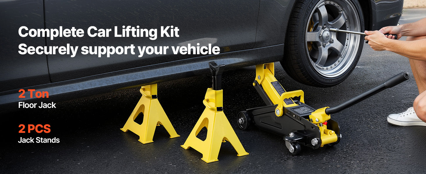 Low Profile Floor Jack with Stands, Steel Hydraulic Car Lift