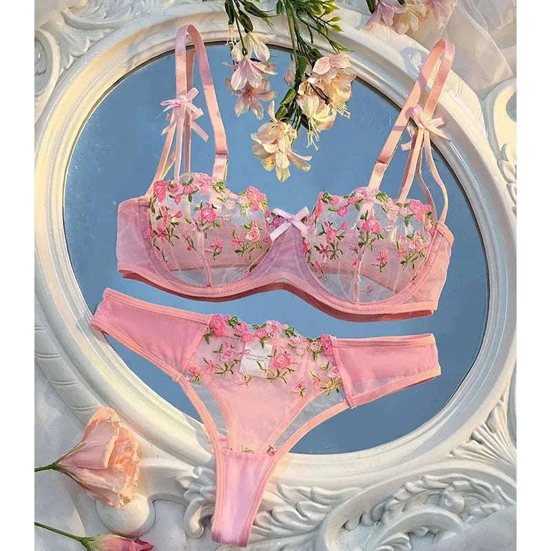 Floral Embroidery Lingerie Set-270-shenzise / M