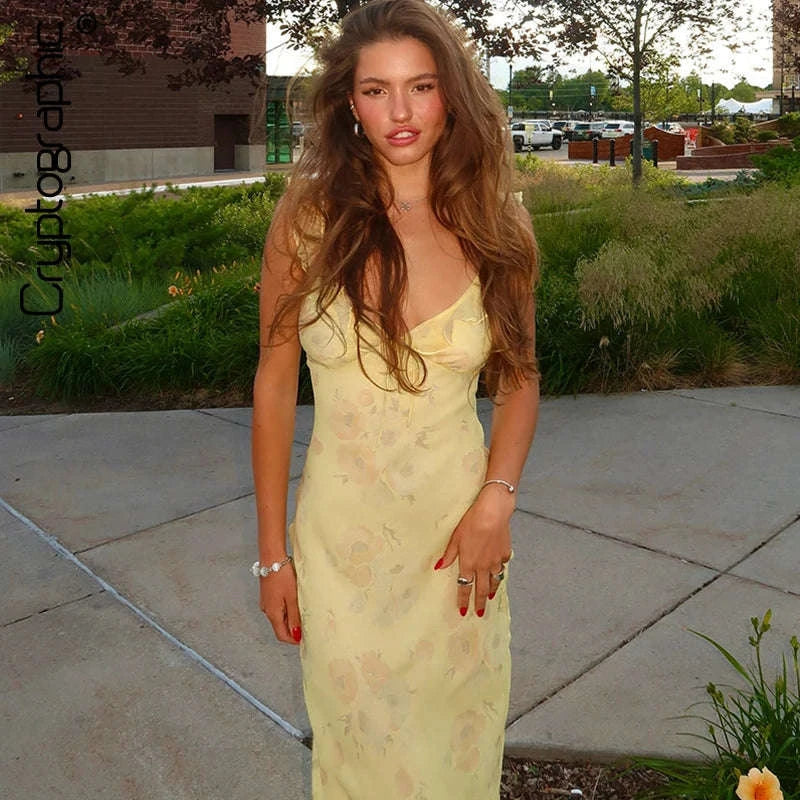 Floral Maxi Dress – Plunge Backless Summer Dress-red / M