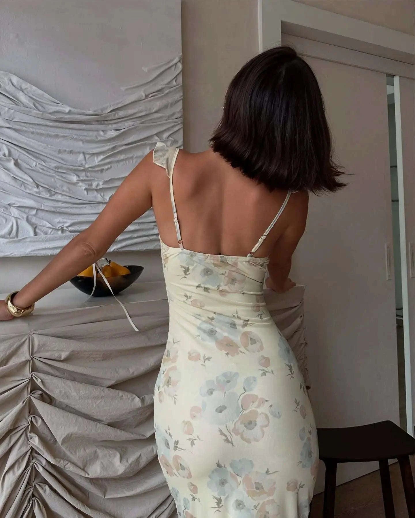 Floral Maxi Dress – Plunge Backless Summer Dress-red / M