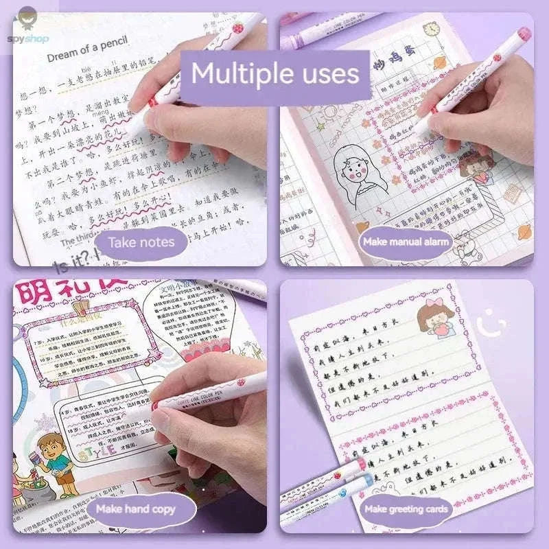 Flower Line Highlighter Pen Set, 6 Vibrant Decorative Markers-7068A-6 Colors