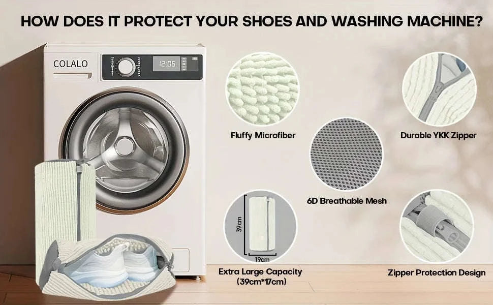 Fluffy Fiber 360° Surround Cleaning Shoe Washing Bag-WHITE 1pc