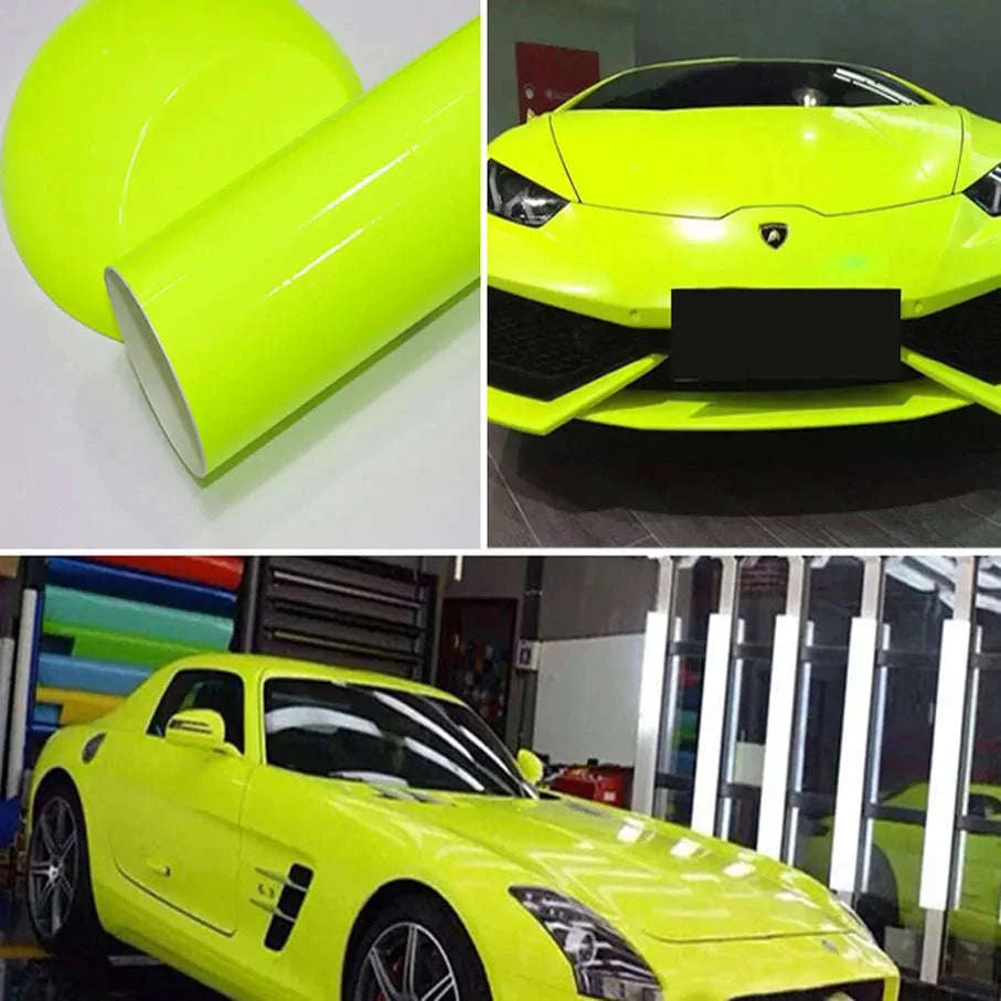 Fluorescent Yellow Glossy Vinyl Wrap Film-PINK / 30CM X 152CM