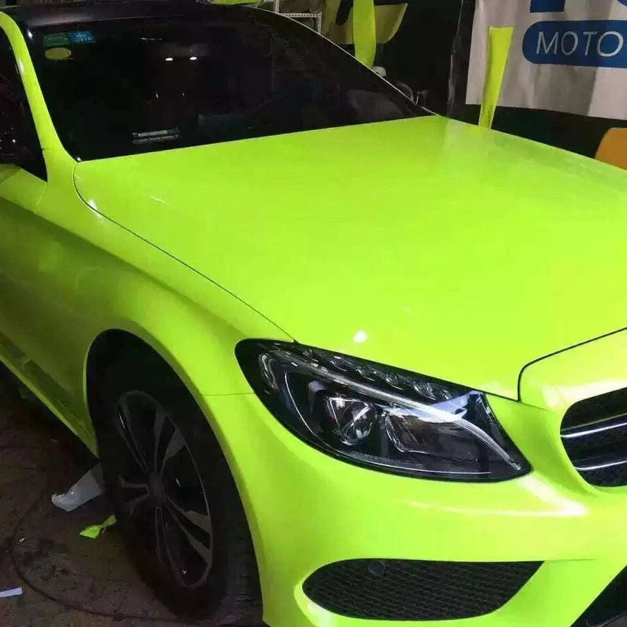 Fluorescent Yellow Glossy Vinyl Wrap Film-PINK / 30CM X 152CM
