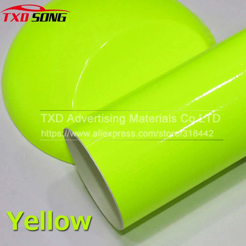 Fluorescent Yellow Glossy Vinyl Wrap Film-PINK / 30CM X 152CM