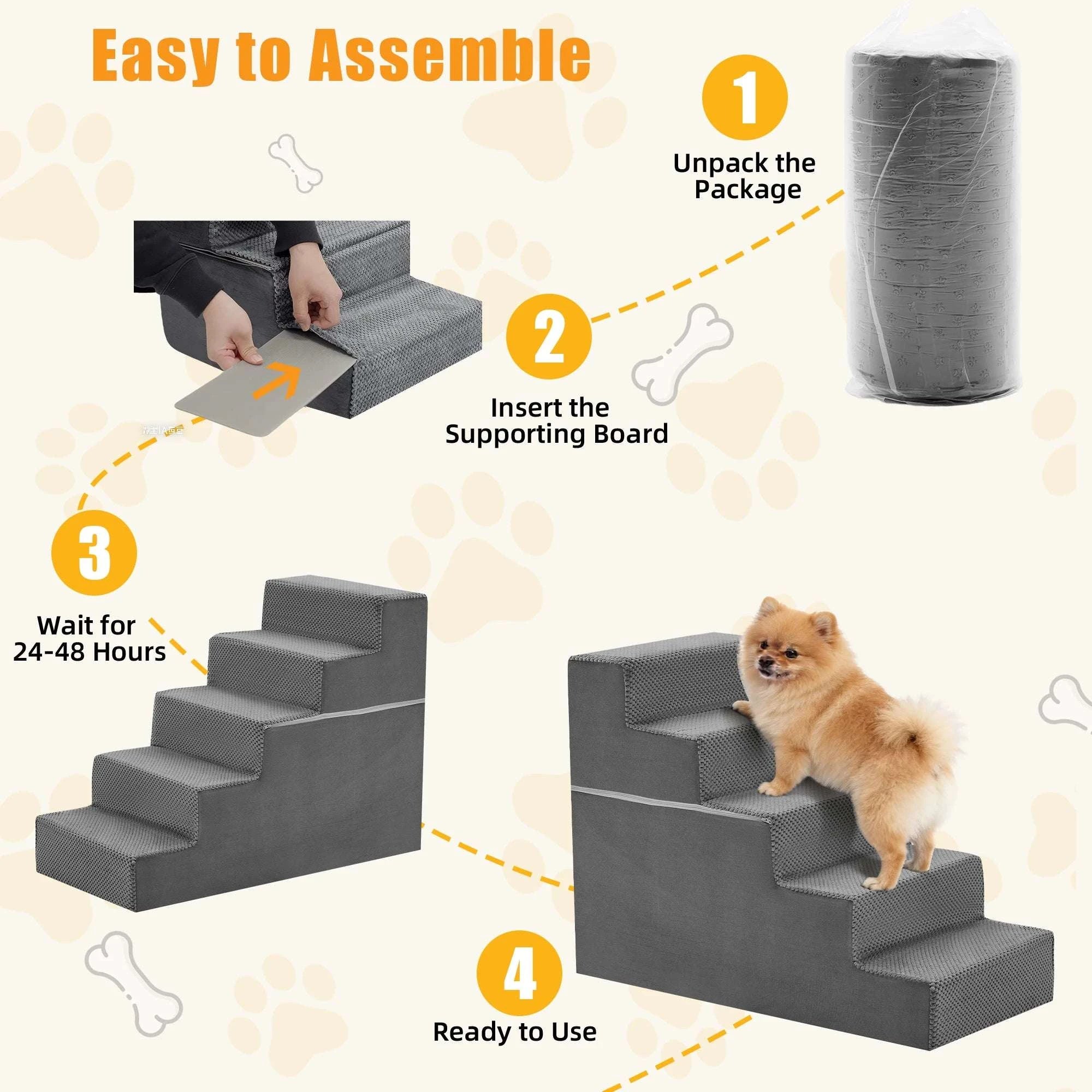 Foam Dog Stairs Ramp with Non-Slip Base for Small Dogs & Cats-4 Layers / United States