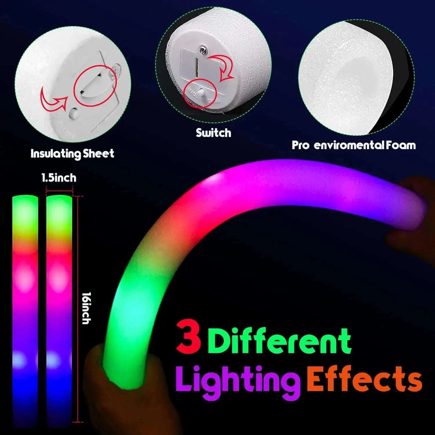 Foam Glow Sticks 30-Pack LED Flashing Batons-30Pcs MIX COLOR