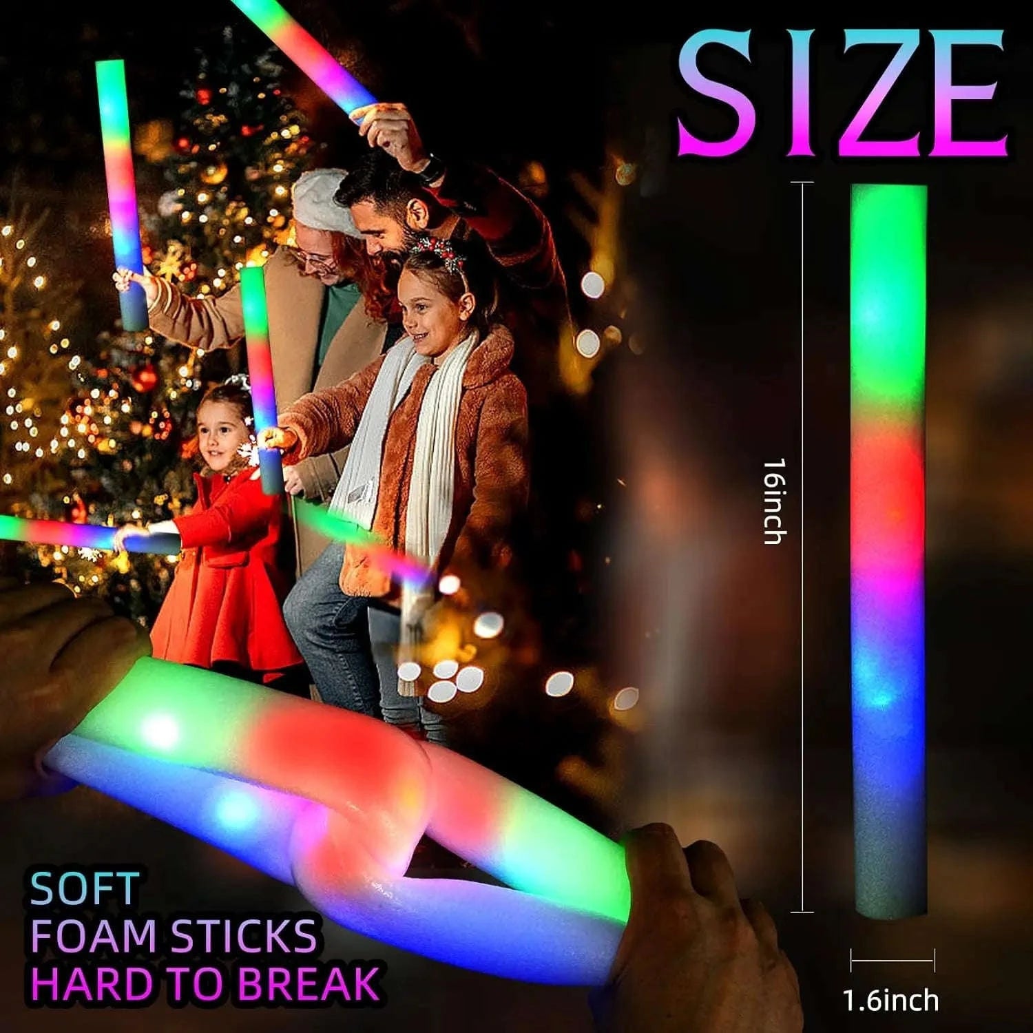Foam Glow Sticks 30-Pack LED Flashing Batons-30Pcs MIX COLOR