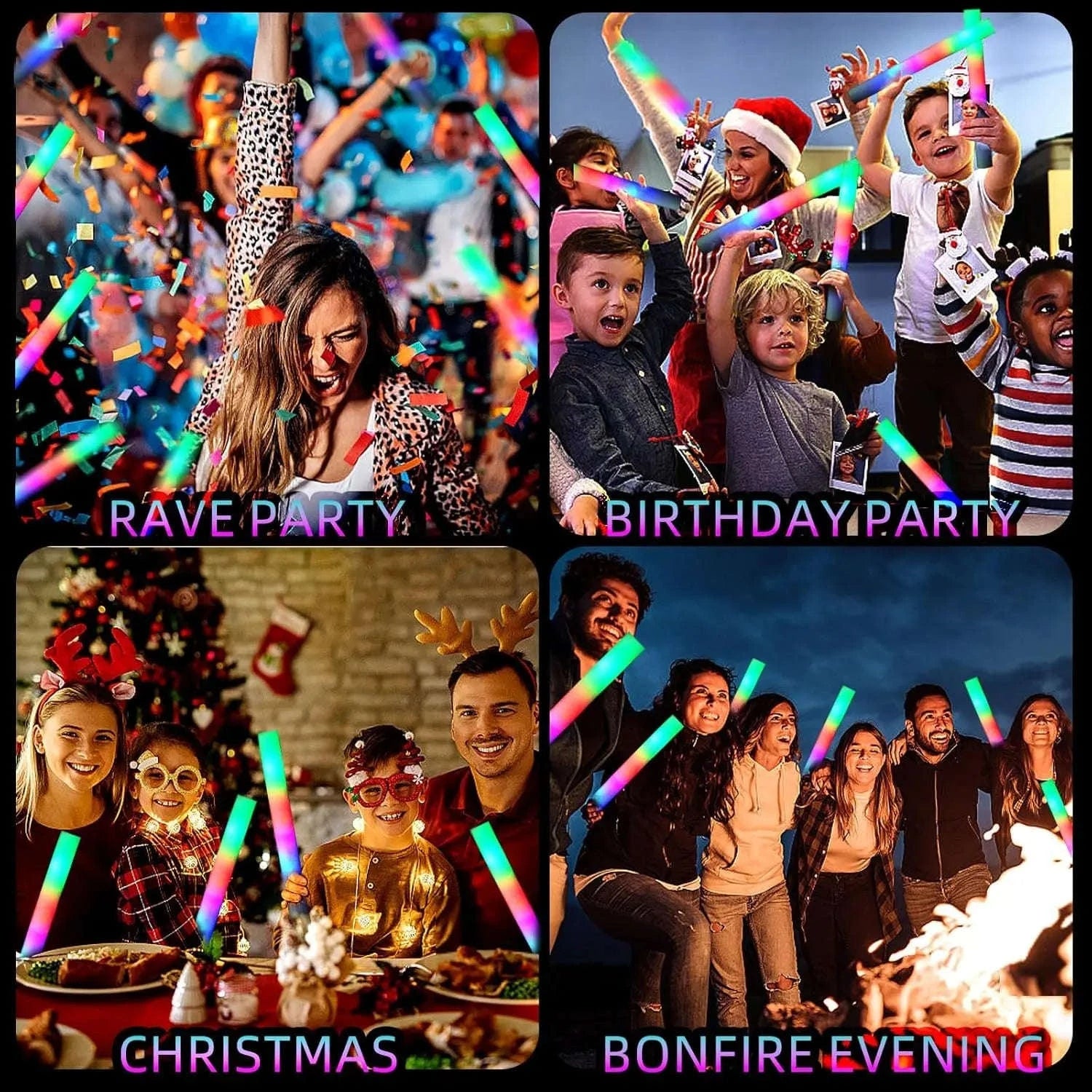 Foam Glow Sticks 30-Pack LED Flashing Batons-30Pcs MIX COLOR