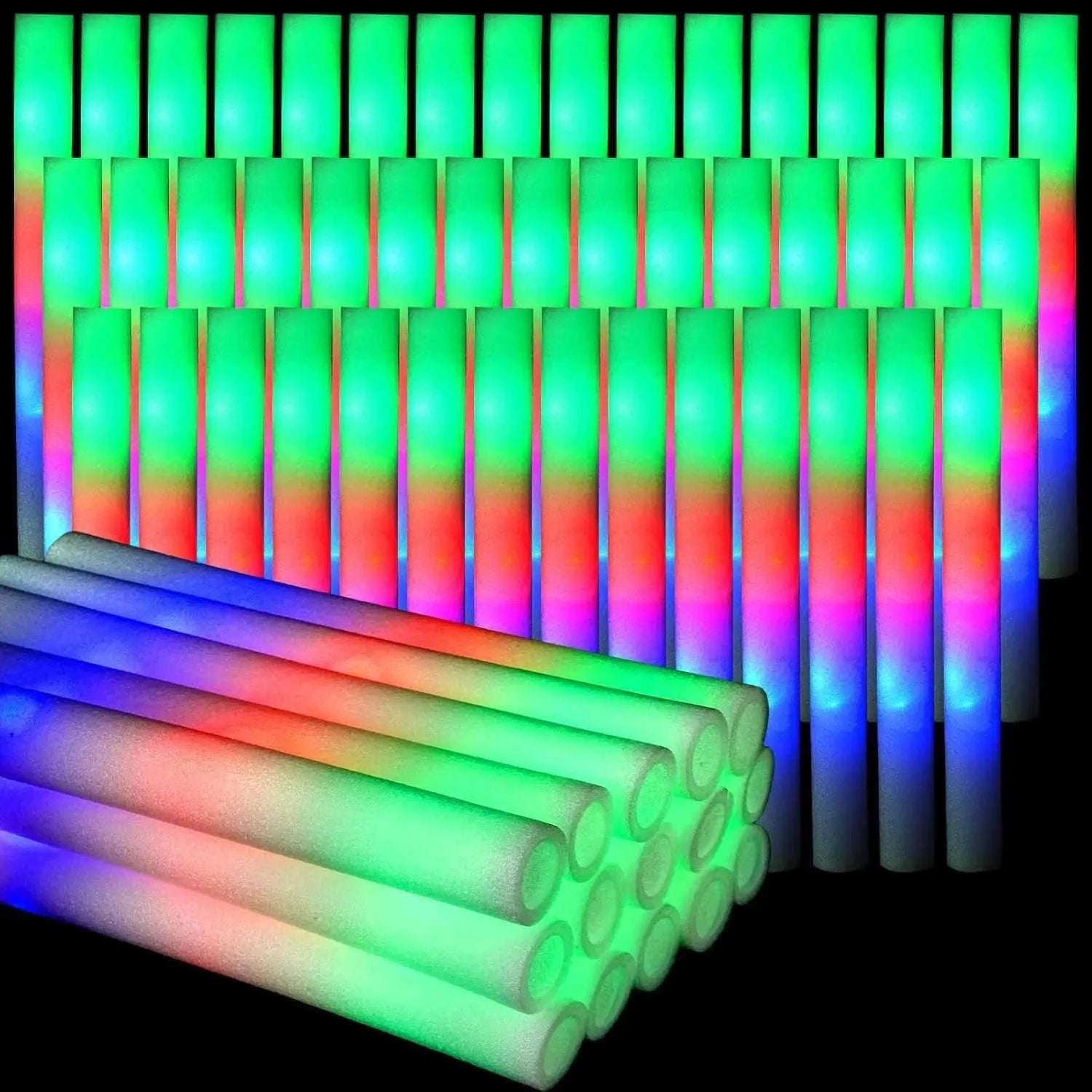 Foam Glow Sticks 30-Pack LED Flashing Batons-30Pcs MIX COLOR