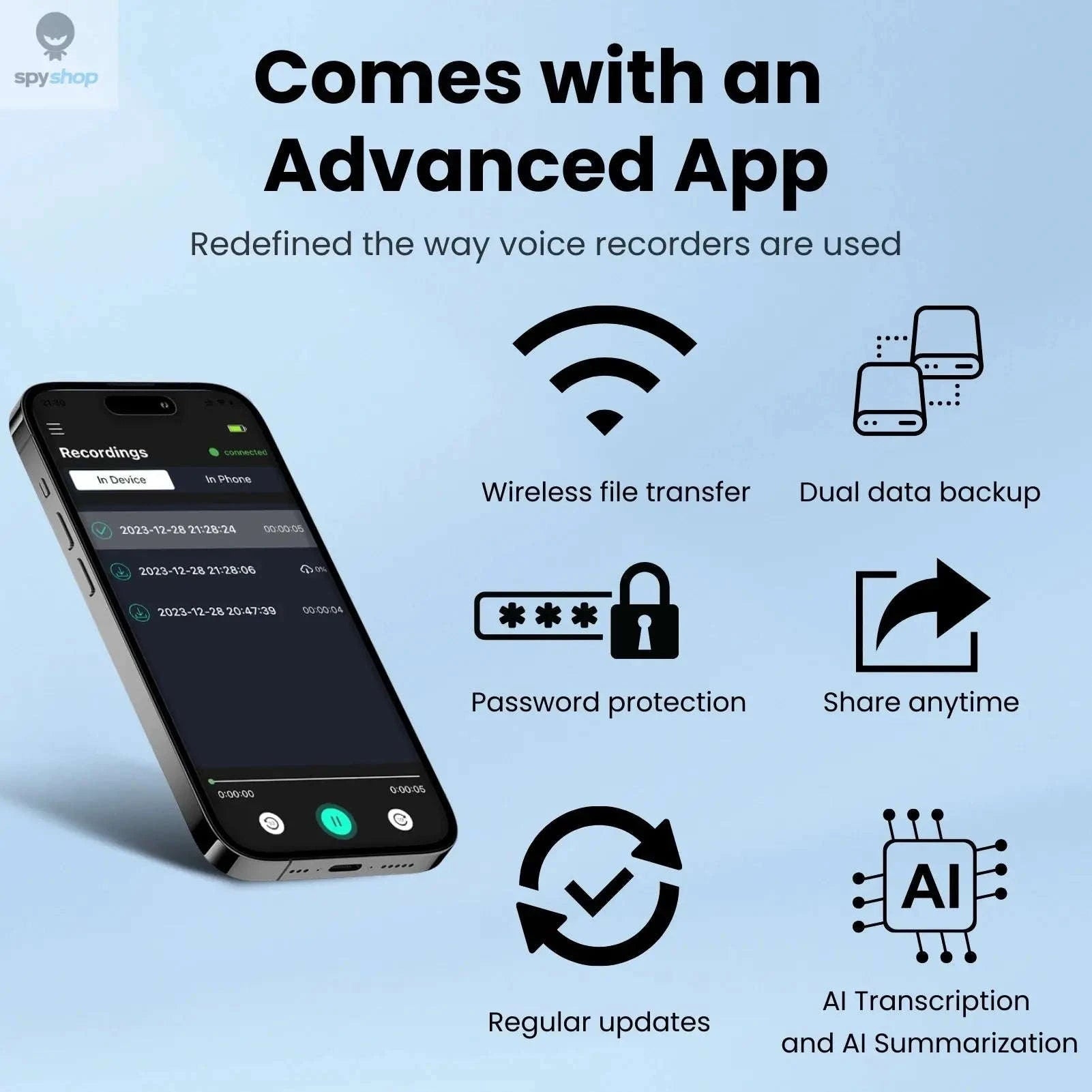 FoCase Rec CR1 AI Voice Recorder – Dual Mic Clarity, Call Recording, 64GB-64GB / White / CHINA