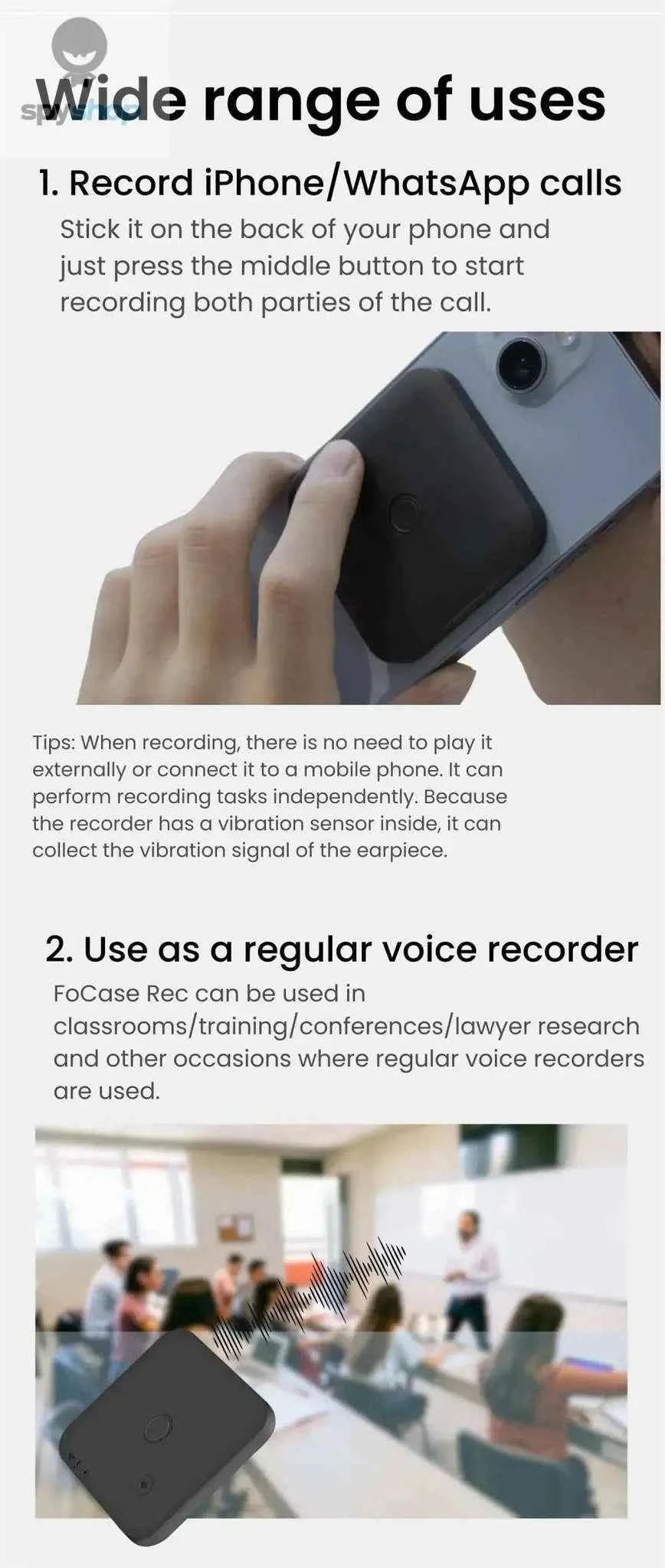 FoCase Rec CR1 AI Voice Recorder with Dual Mic Clarity, 64GB
