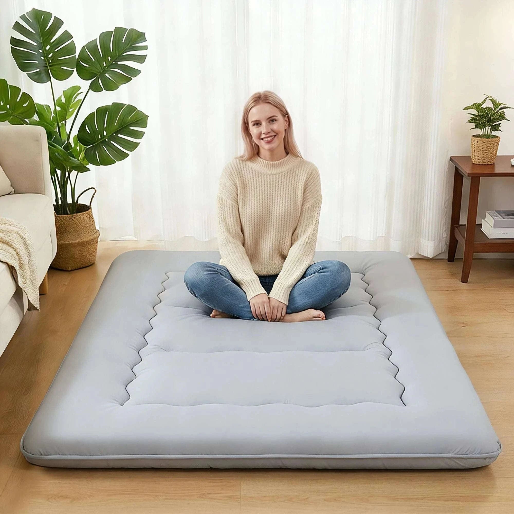 Foldable 4-Inch Mattress Topper Full Queen Soft Portable Bed-Gray / Twin / United States