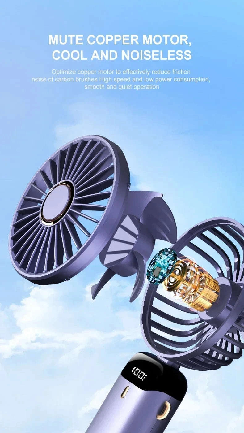 Foldable 5-Speed Handheld Mini Fan with LED Display-DEEP BLUE / United States