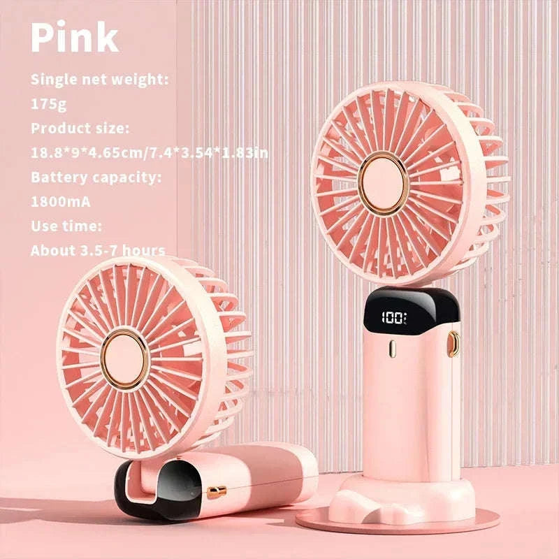 Foldable 5-Speed Handheld Mini Fan with LED Display-DEEP BLUE / United States