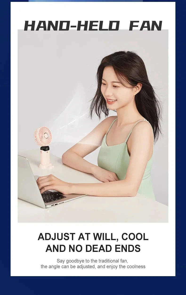 Foldable 5-Speed Handheld Mini Fan with LED Display-DEEP BLUE / United States