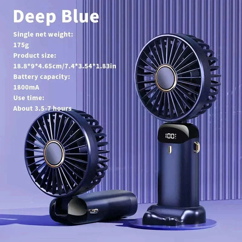 Foldable 5-Speed Handheld Mini Fan with LED Display-DEEP BLUE / United States