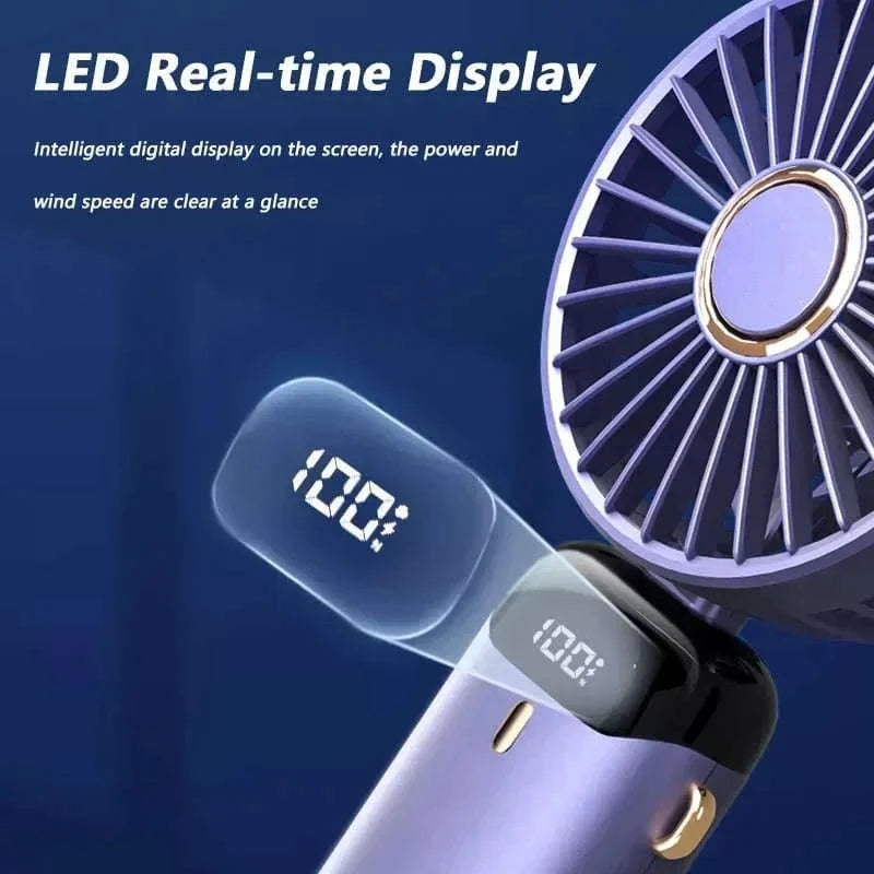 Foldable 5-Speed Handheld Mini Fan with LED Display-DEEP BLUE / United States