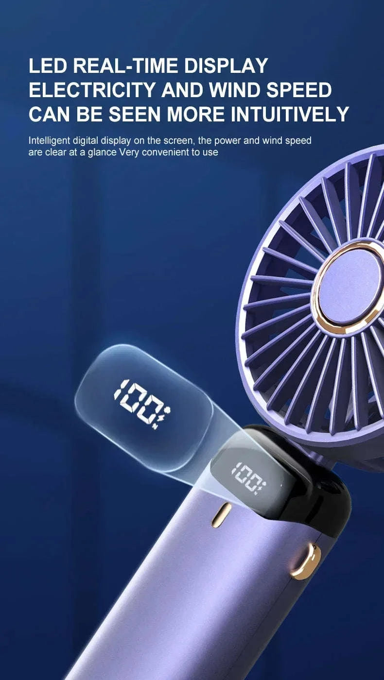 Foldable 5-Speed Handheld Mini Fan with LED Display-DEEP BLUE / United States