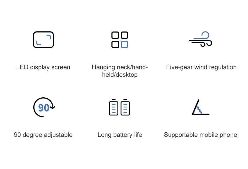 Foldable 5-Speed Handheld Mini Fan with LED Display-DEEP BLUE / United States