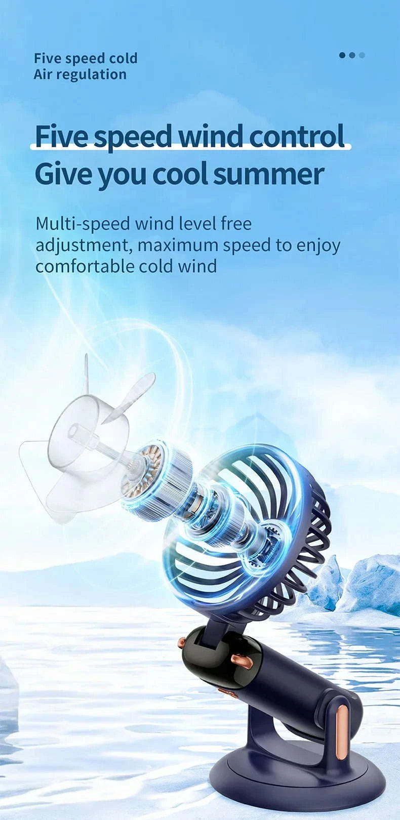 Foldable 5-Speed Handheld Mini Fan with LED Display-DEEP BLUE / United States