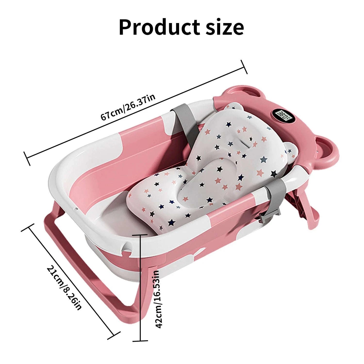 Foldable Baby Bathtub with Thermometer & Cushion for 0–15 Months-GRAY / france