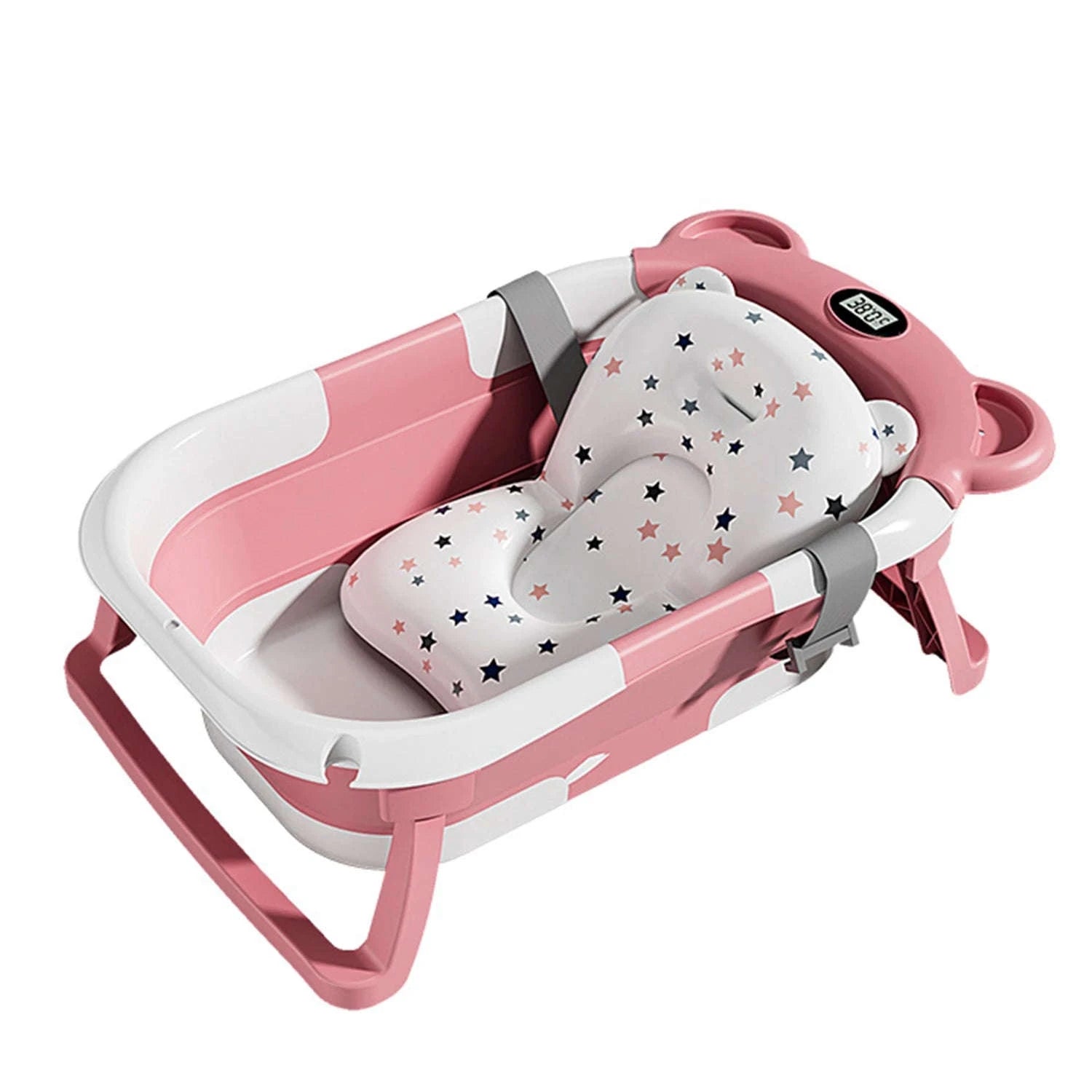 Foldable Baby Bathtub with Thermometer & Cushion for 0–15 Months-GRAY / france