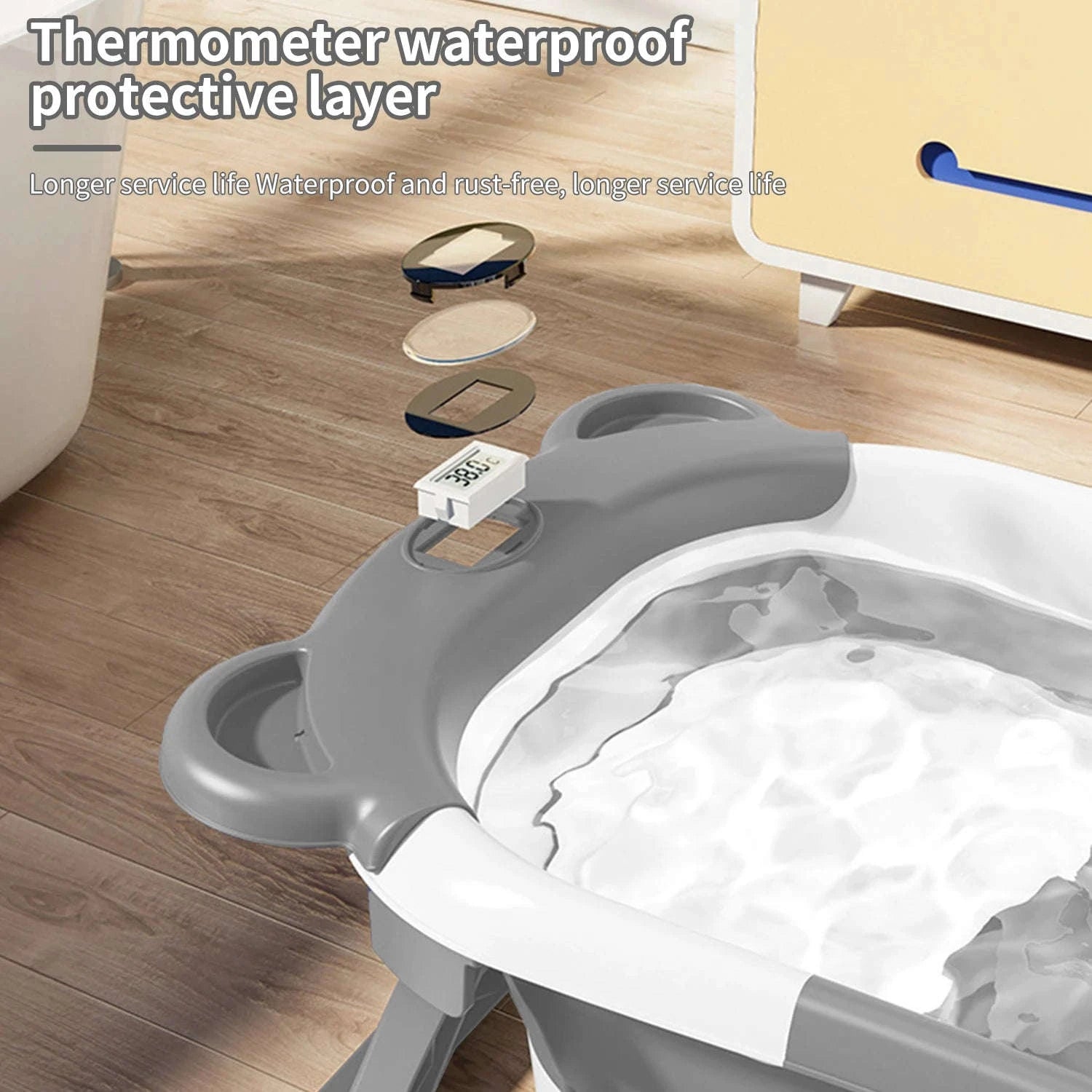 Foldable Baby Bathtub with Thermometer & Cushion for 0–15 Months-GRAY / france