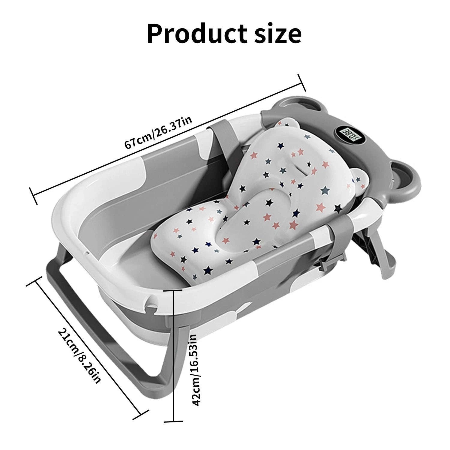 Foldable Baby Bathtub with Thermometer & Cushion for 0–15 Months-GRAY / france