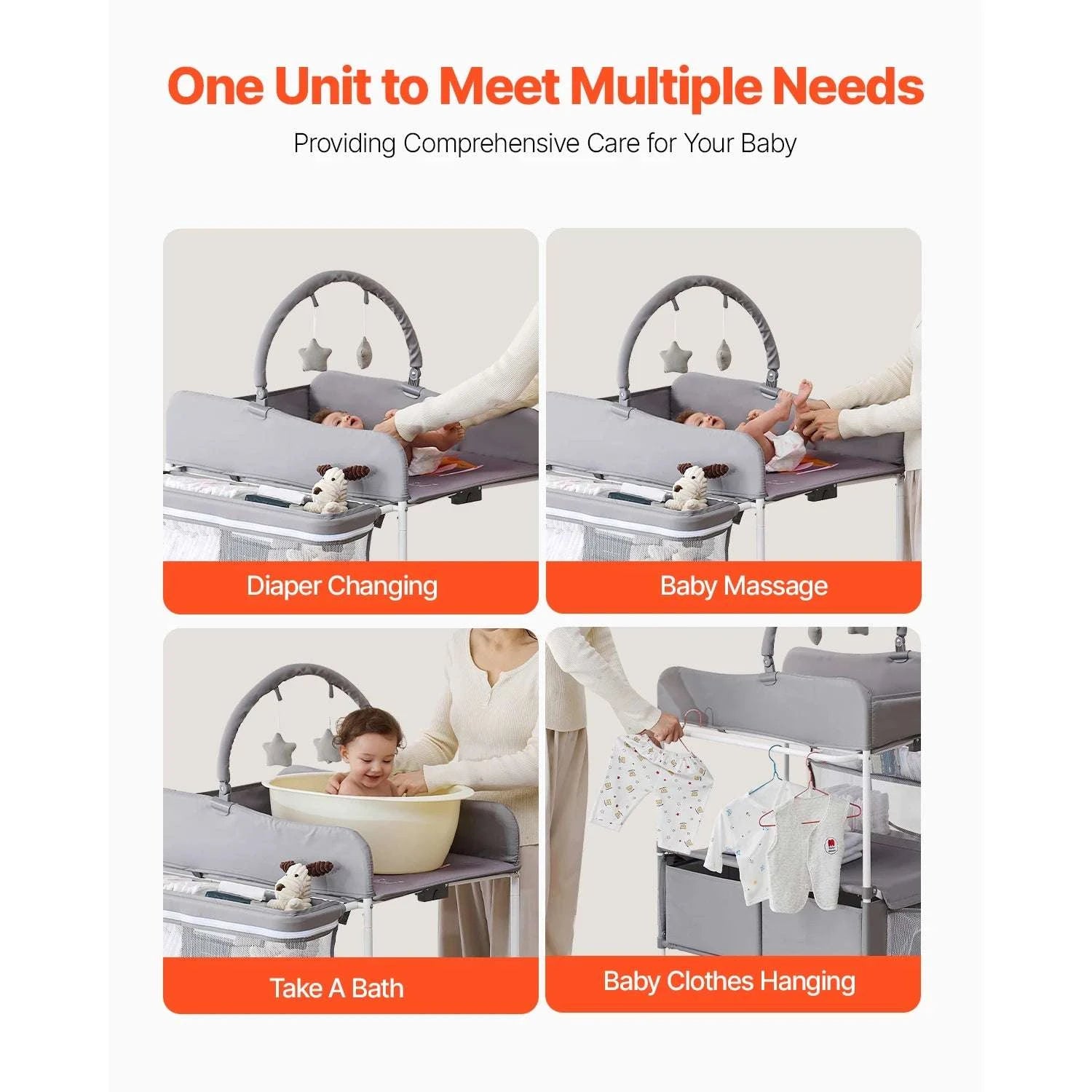 Foldable Baby Changing Table with Adjustable Height & Storage-Light grey H shape / United States