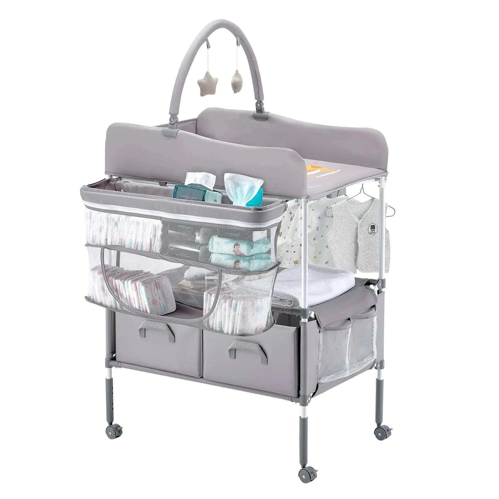 Foldable Baby Changing Table with Adjustable Height & Storage-Light grey H shape / United States