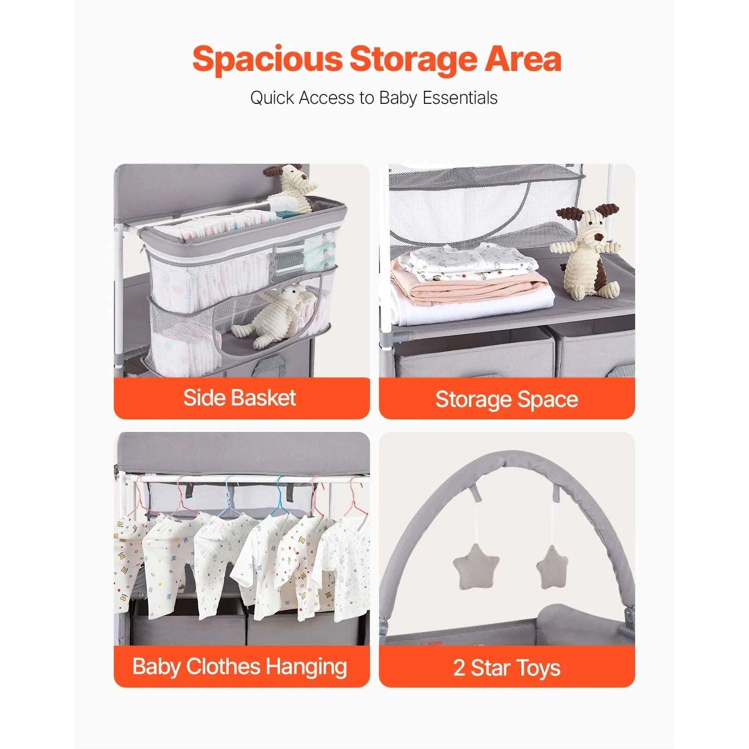 Foldable Baby Changing Table with Adjustable Height & Storage-Light grey H shape / United States