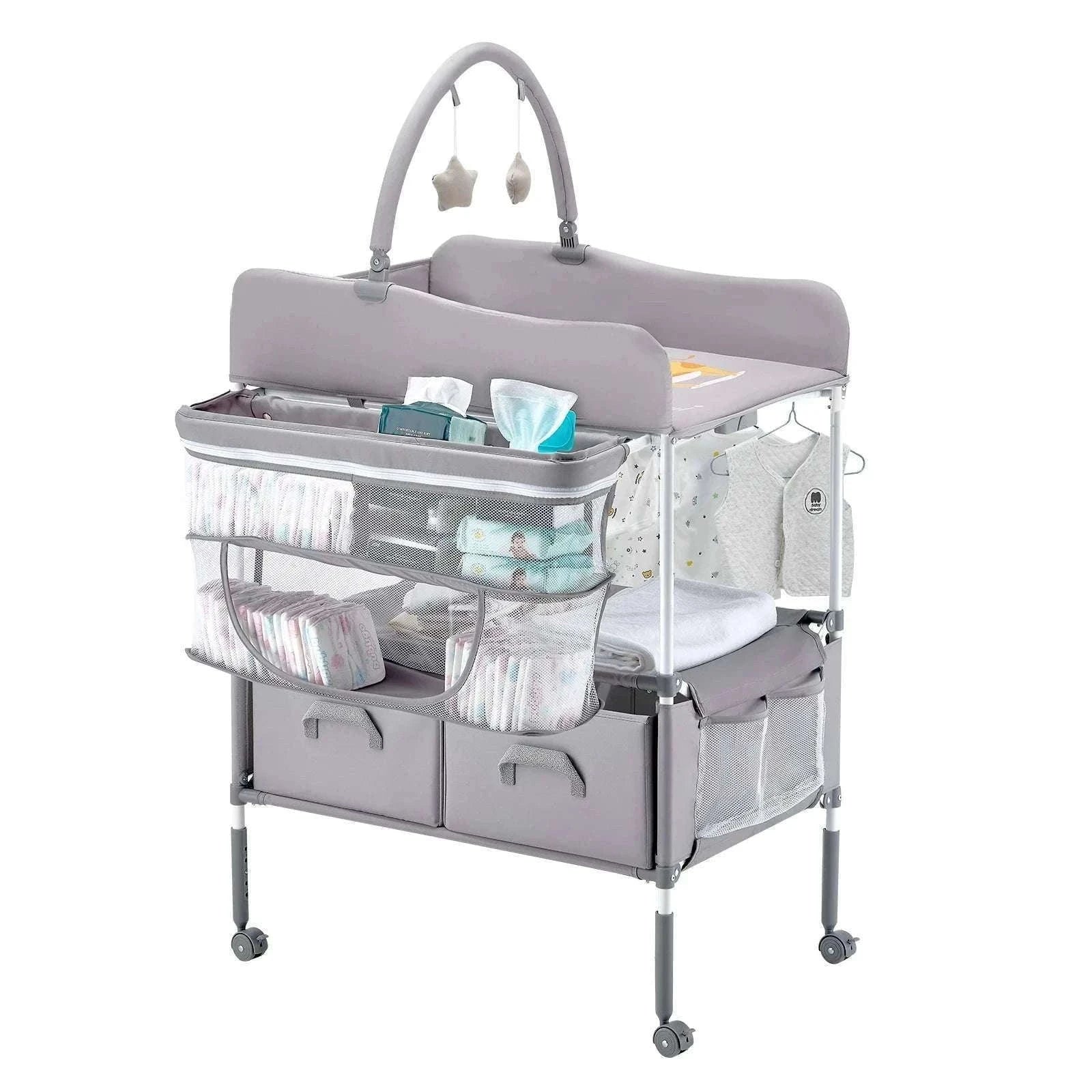 Foldable Baby Changing Table with Adjustable Height & Storage-Light grey H shape / United States