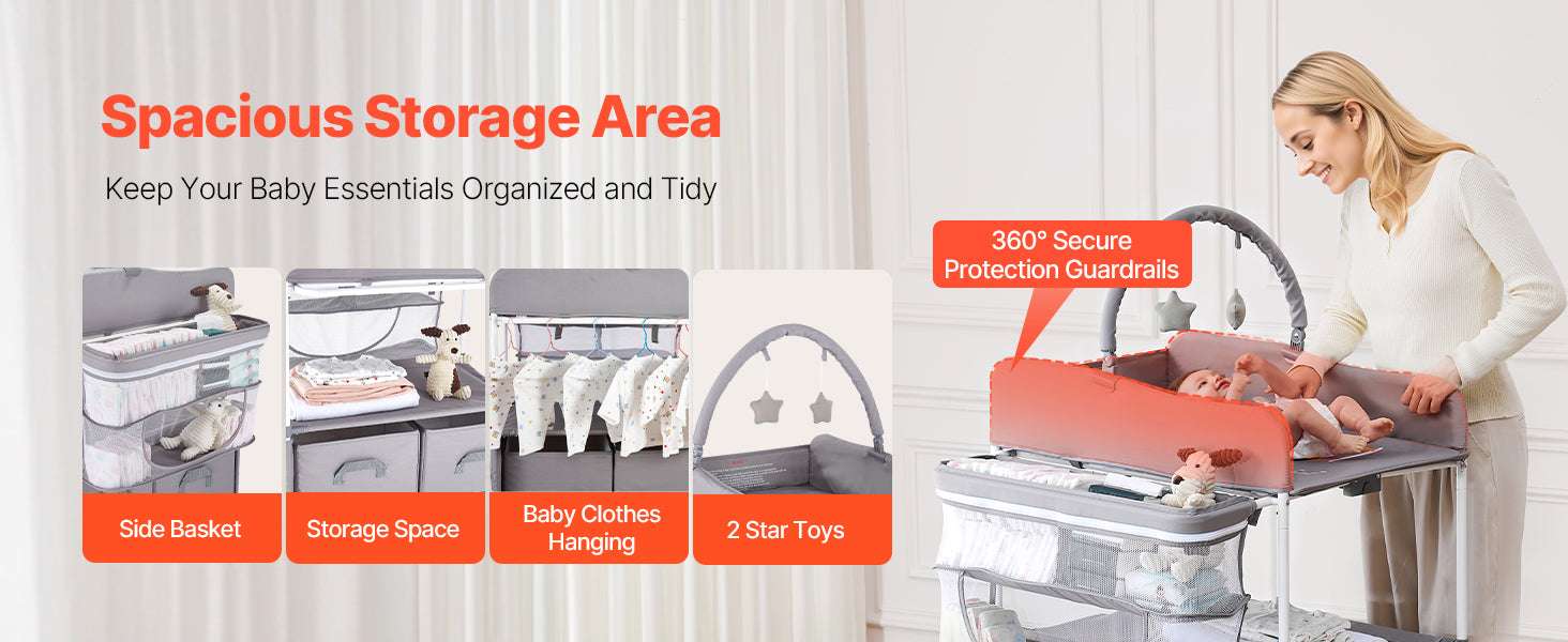 Foldable Baby Changing Table with Adjustable Height & Storage-Light grey H shape / United States