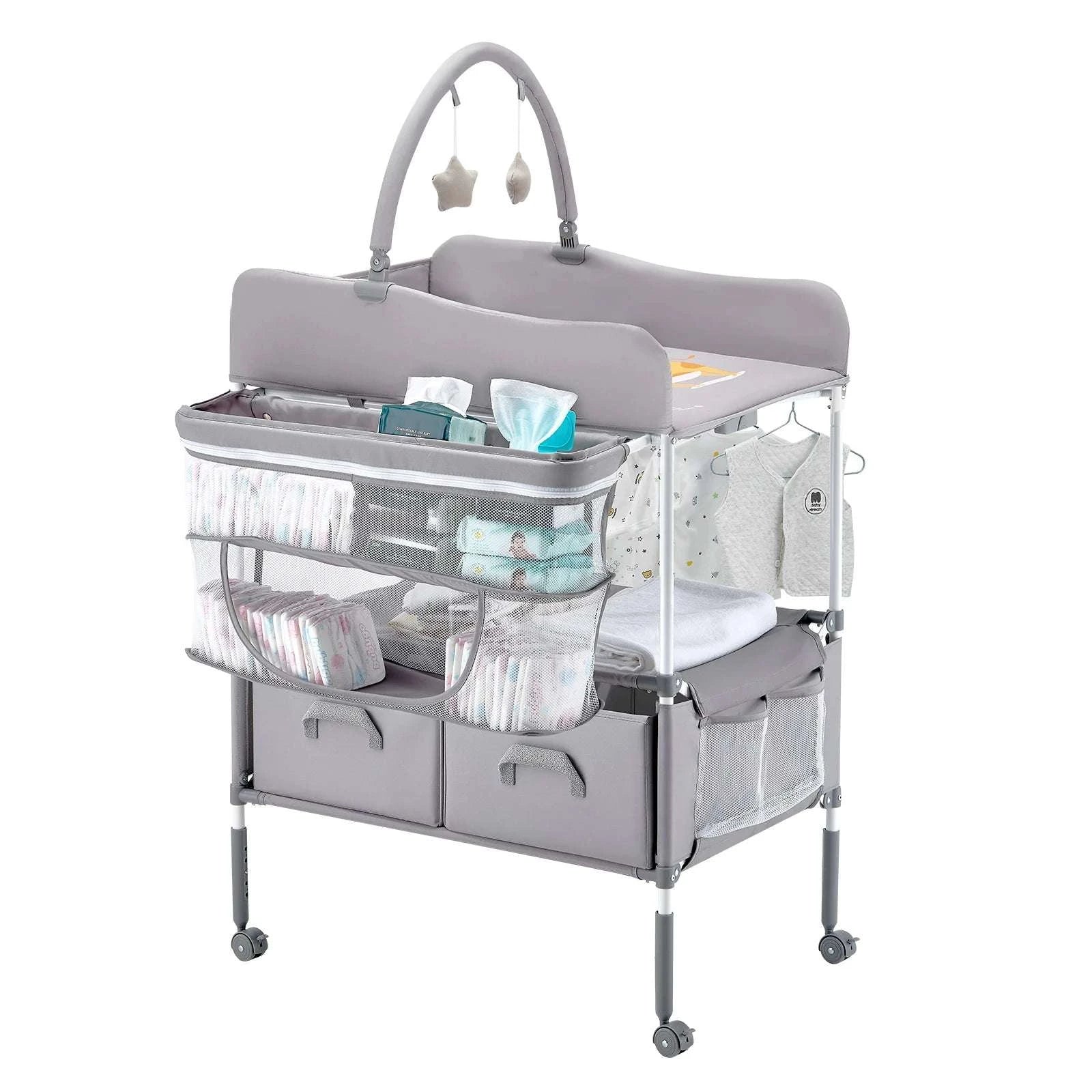 Foldable Baby Changing Table with Adjustable Height & Storage-Light grey H shape / United States
