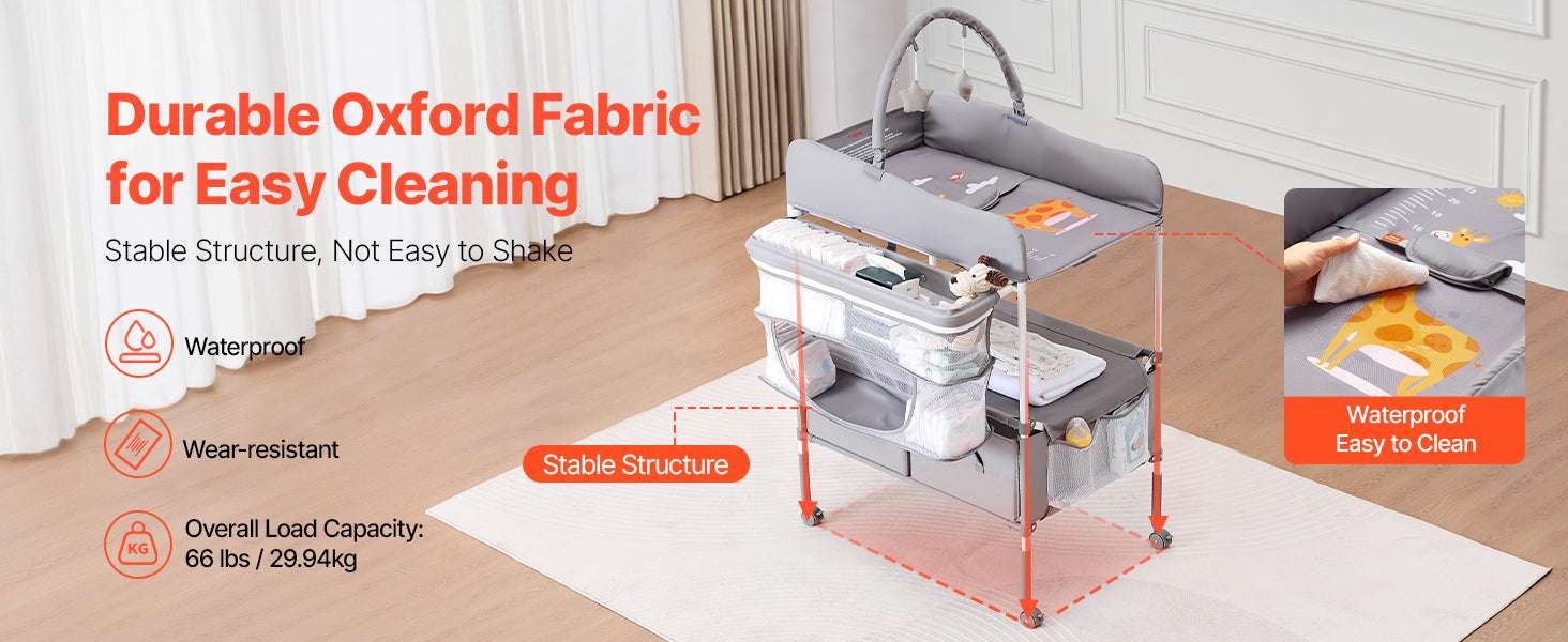 Foldable Baby Changing Table with Adjustable Height & Storage-Light grey H shape / United States