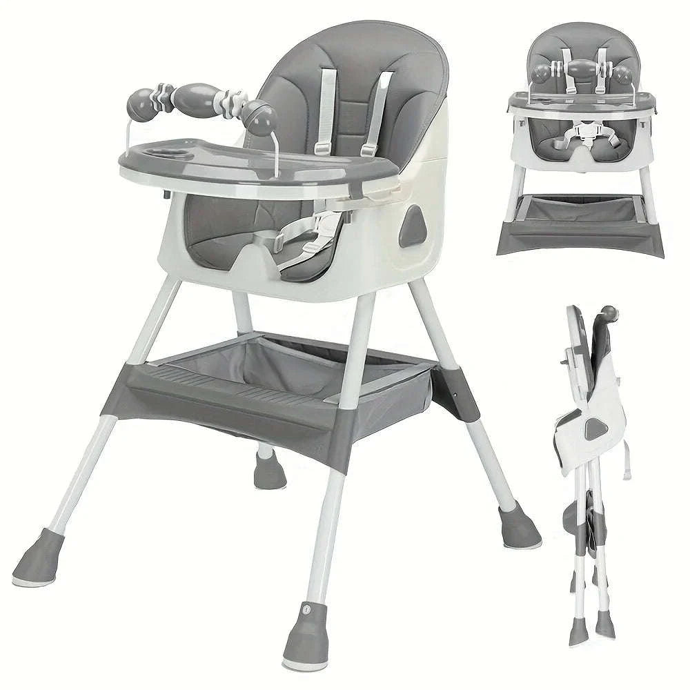 Foldable Baby High Chair with Tray and Toy Rack-Grey / Poland