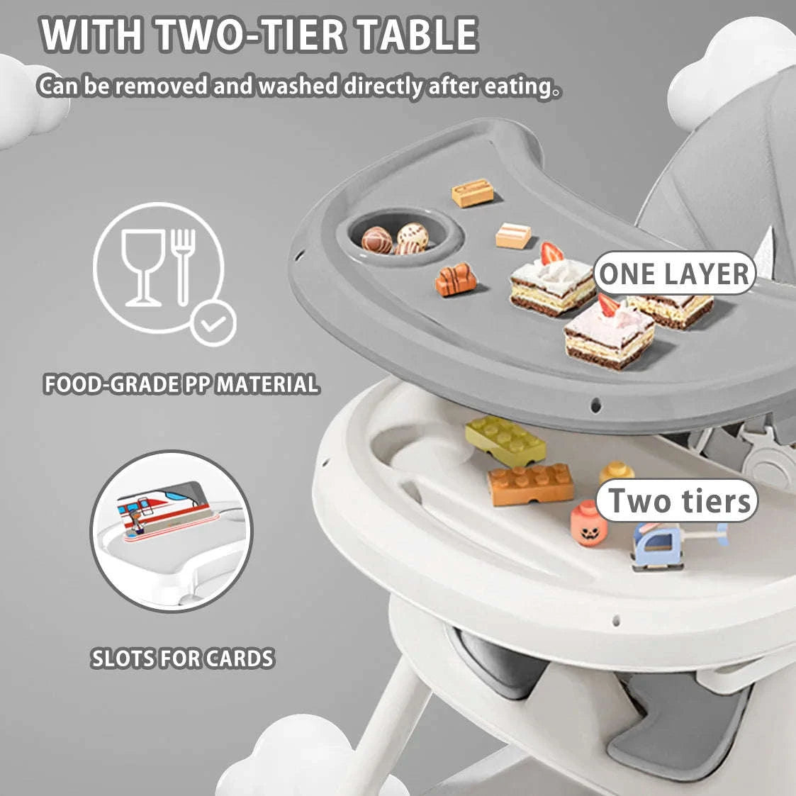 Foldable Baby High Chair with Tray and Toy Rack-Grey / Poland
